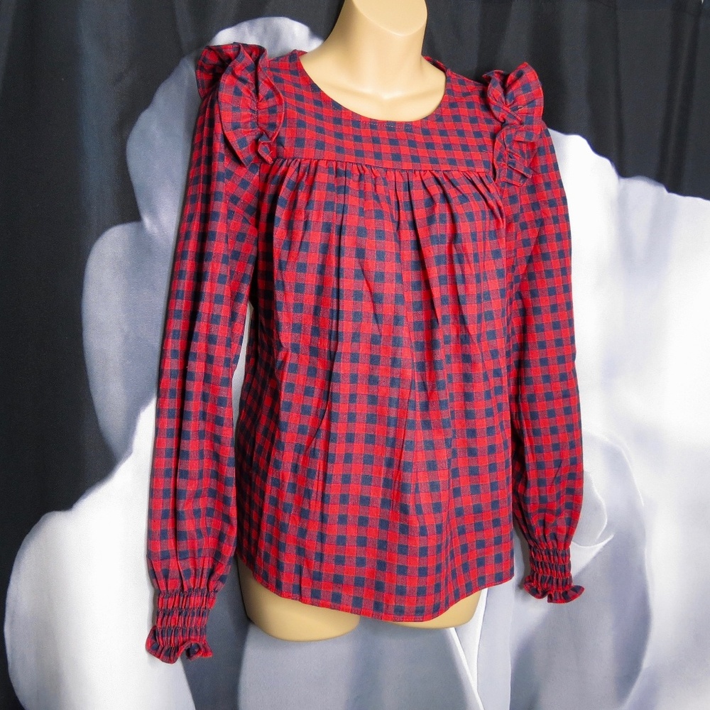 NWT Vintage Style Gingham Ruffle Top
